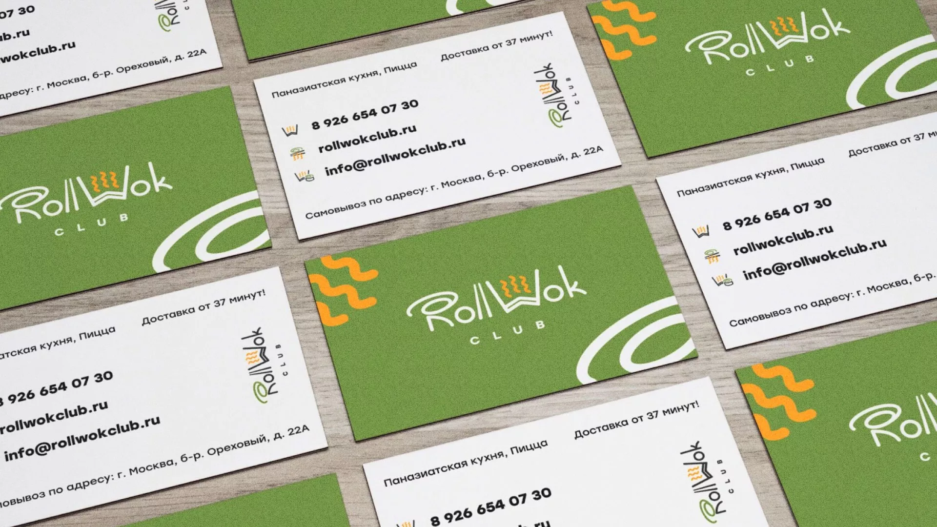Разработка дизайна визиток суши-бара «Roll Wok Club» в Андреаполе